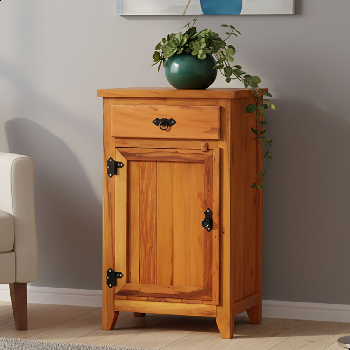 Armário Balcão Arcais 50 cm 1 Porta Madeira Maciça Natural