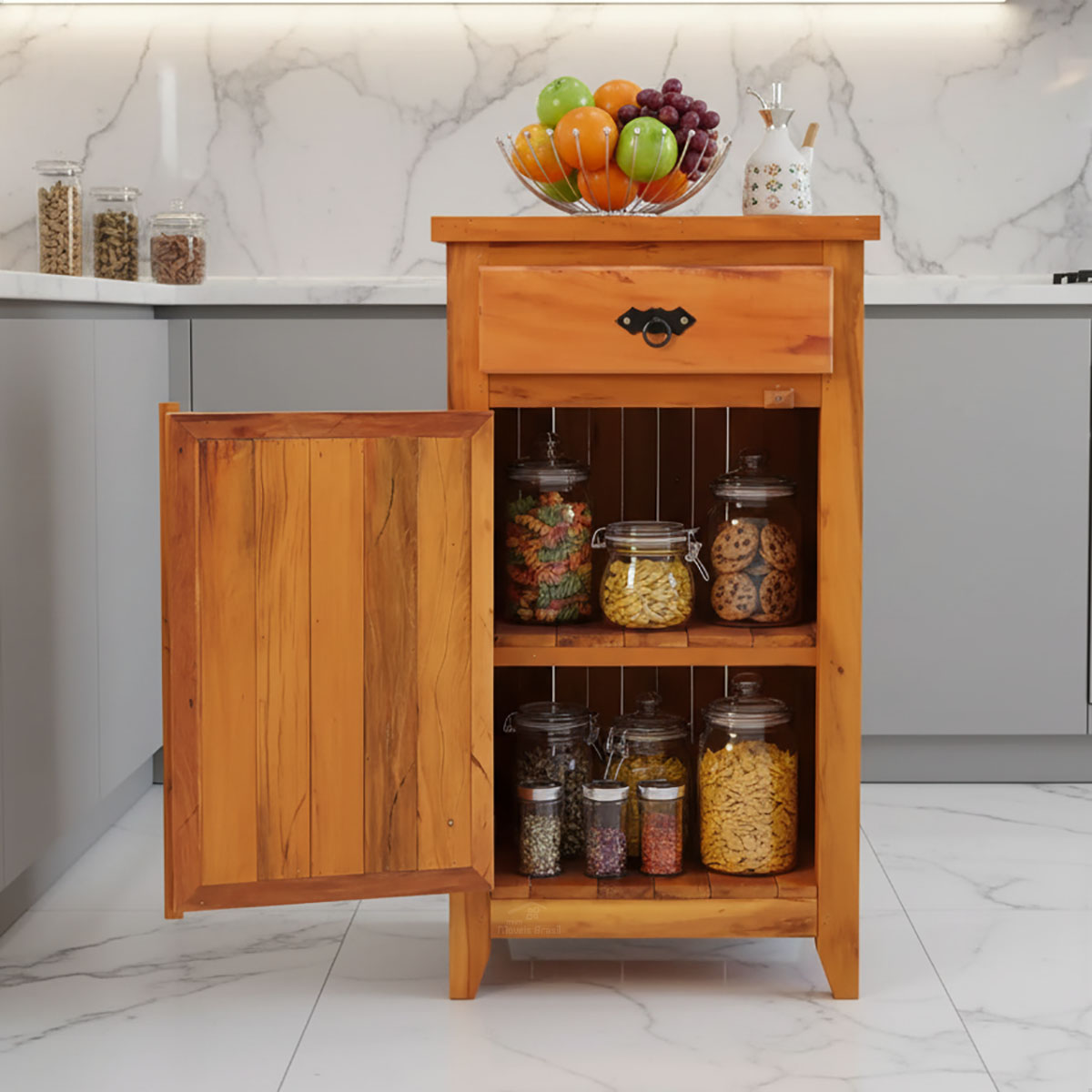 Armário Balcão Arcais 50 cm 1 Porta Madeira Maciça Natural