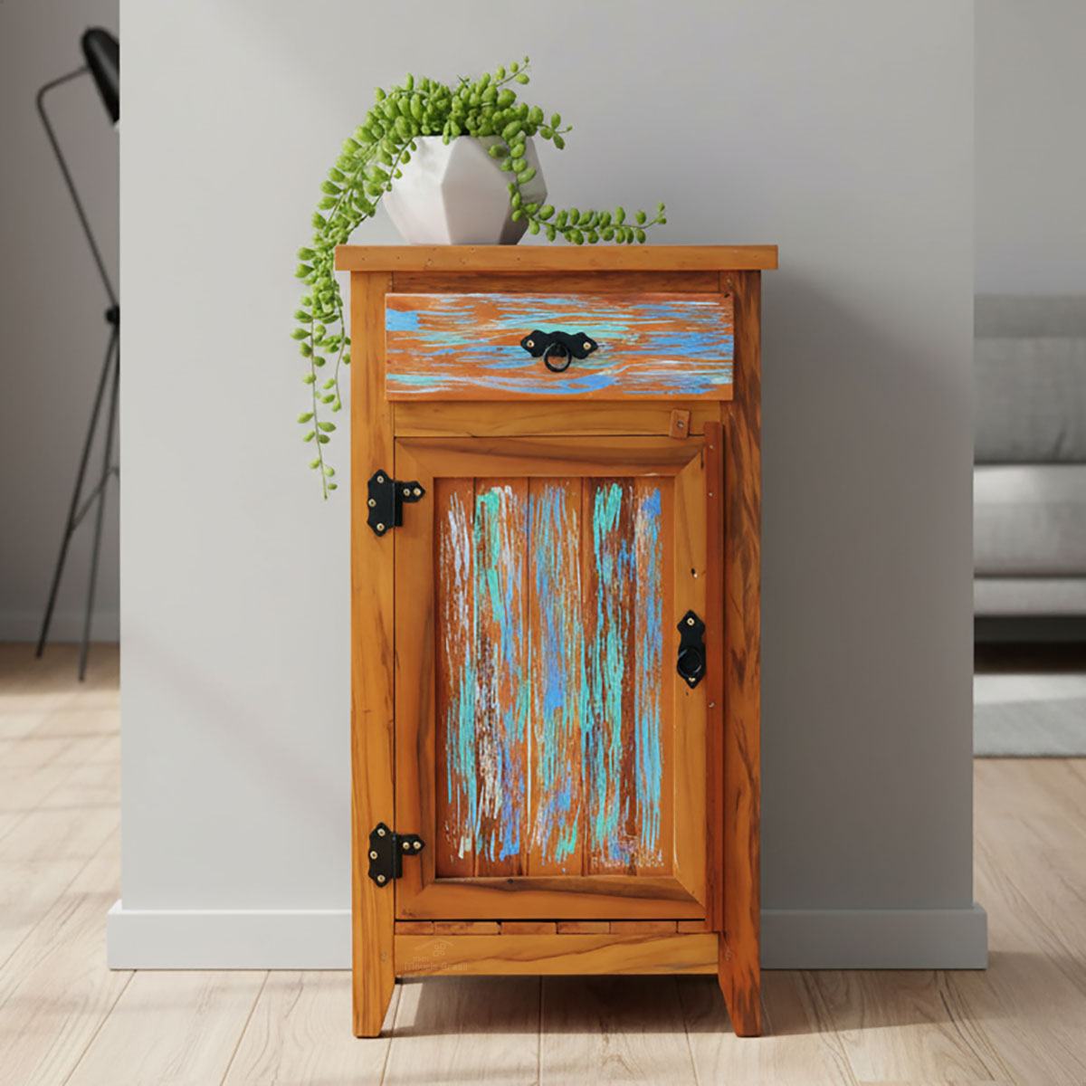 Armário Balcão Arcais 50 cm 1 Porta Madeira Maciça Pátina