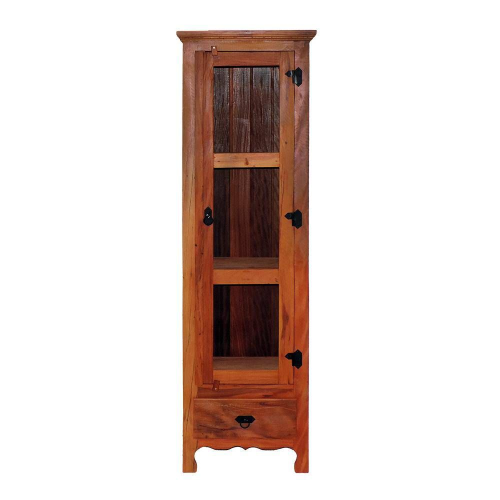 Armário Cristaleira Rústica 1 Porta E 1 Gaveta Madeira Maciça Peroba Rosa