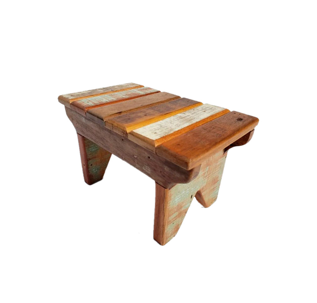 Banqueta Banco Ripado 30 cm em Madeira Maciça Pátina