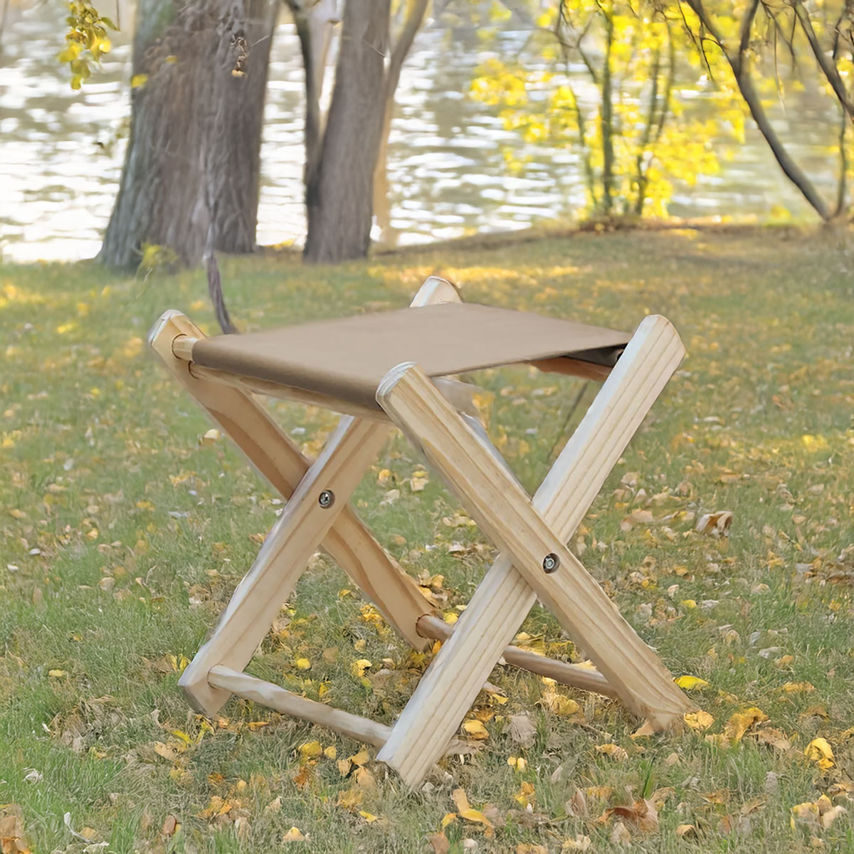 Banquinho de Madeira Banqueta Dobrável Pescador-Marrom