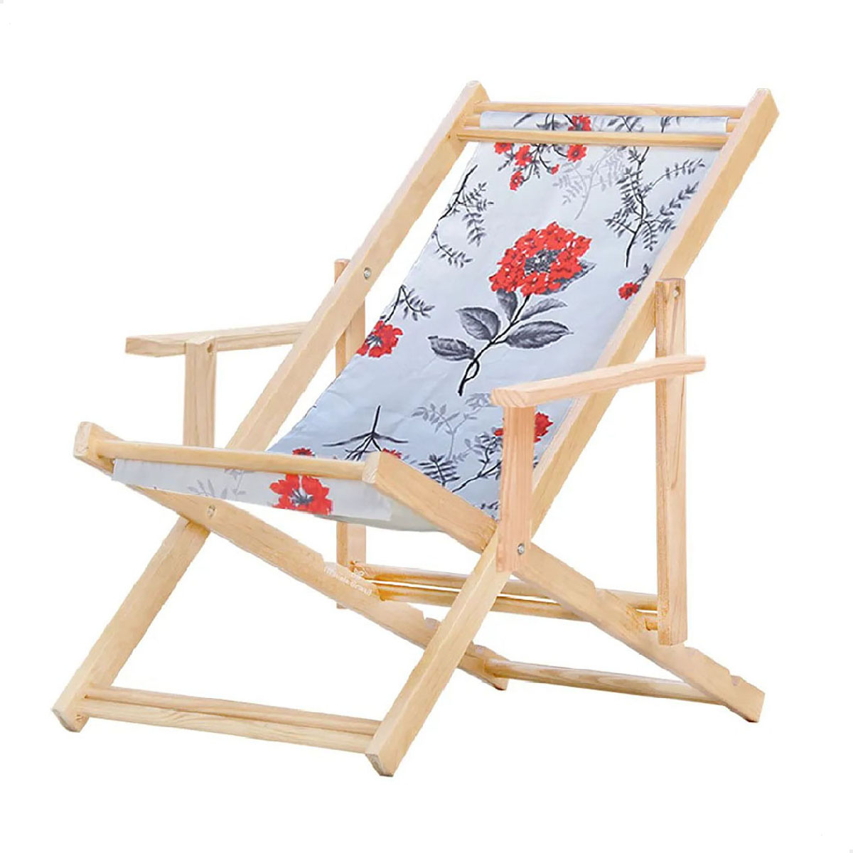 Cadeira Espreguiçadeira Dobrável Madeira C/B - Cinza Floral