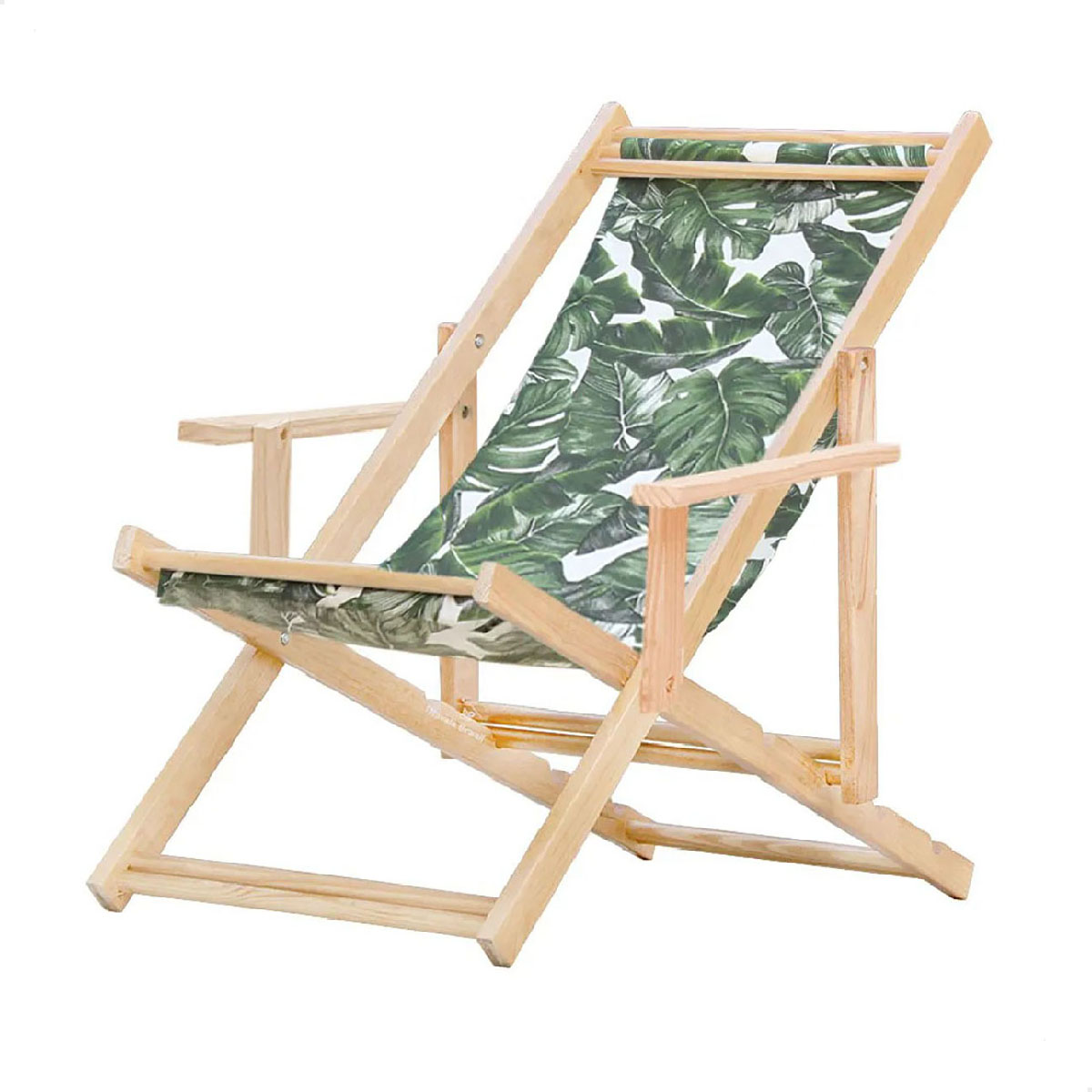 Cadeira Espreguiçadeira Dobrável Madeira C/B - Folhas Verdes