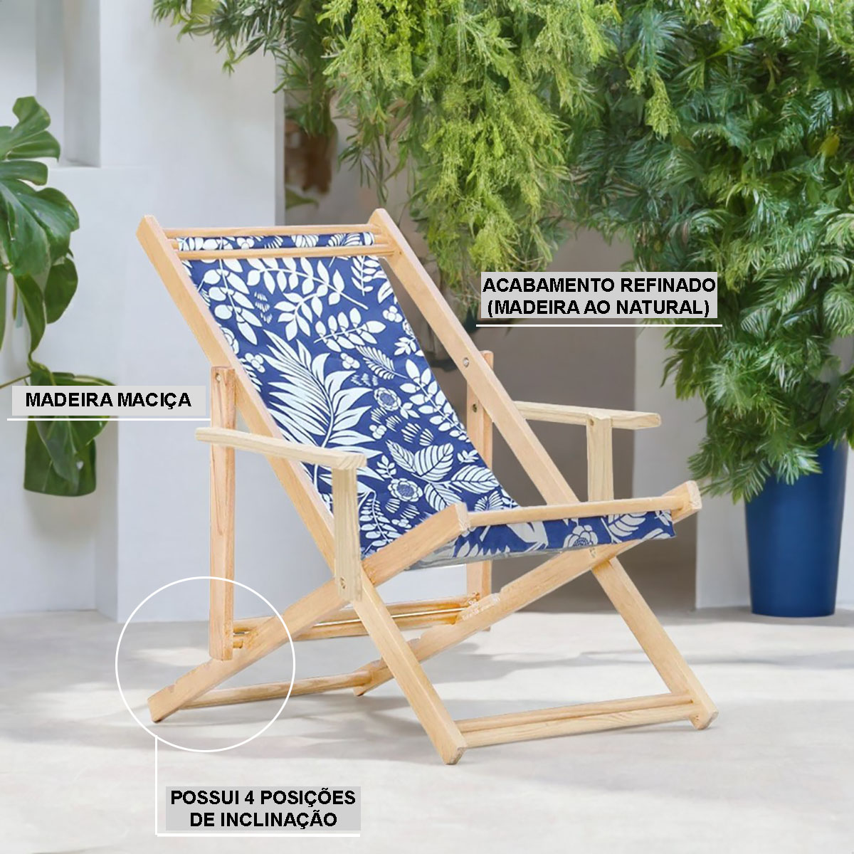 Cadeira Espreguiçadeira Dobrável Madeira C/B - List Preto/Branco
