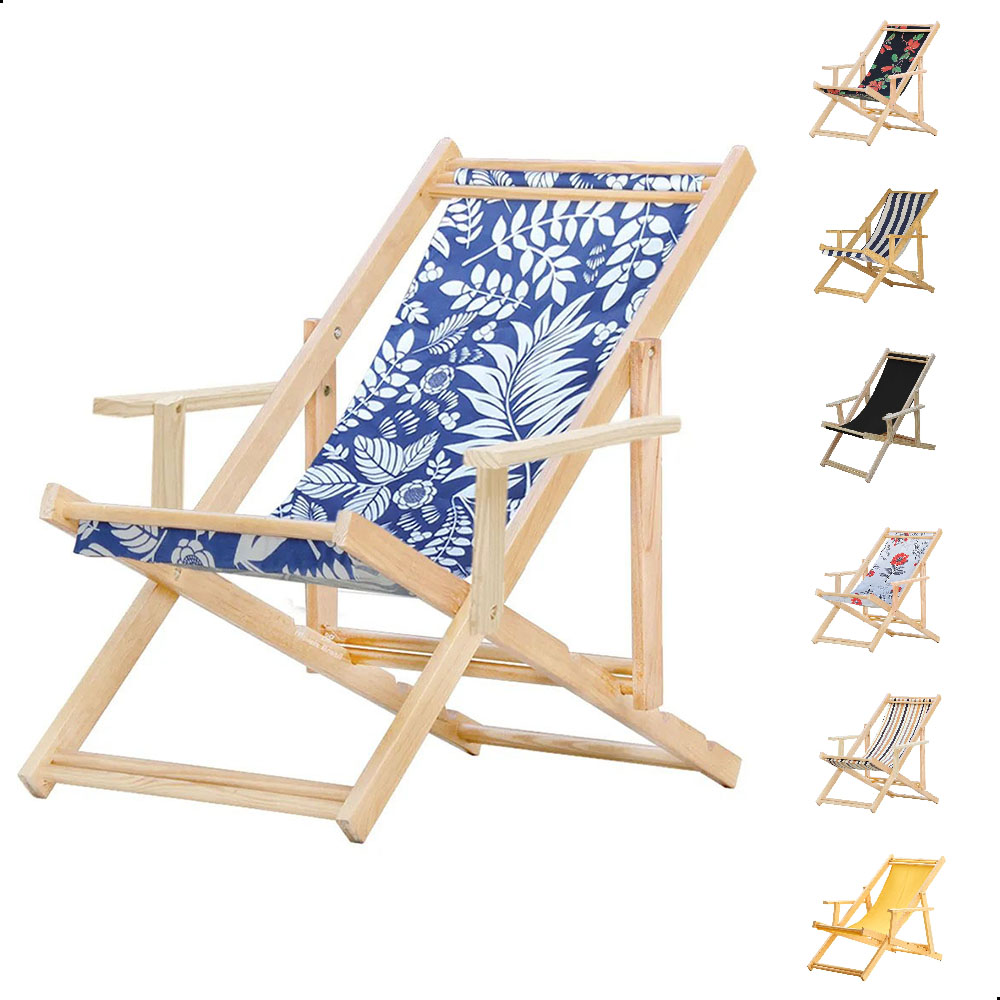 Cadeira Espreguiçadeira Dobrável Madeira C/B - List Verm/Branco