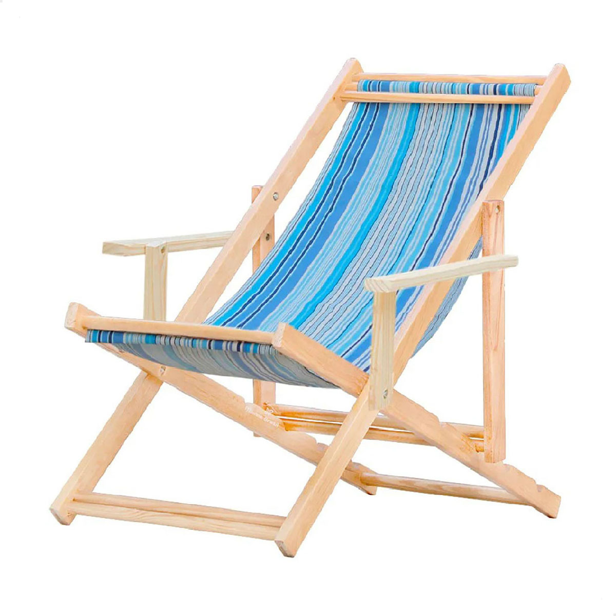 Cadeira Espreguiçadeira Dobrável Madeira C/B - Listras Azuis