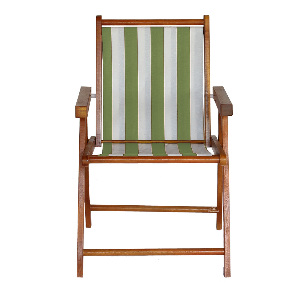 Cadeira Praia Dobrável Madeira Envernizada-L Verde/Branco
