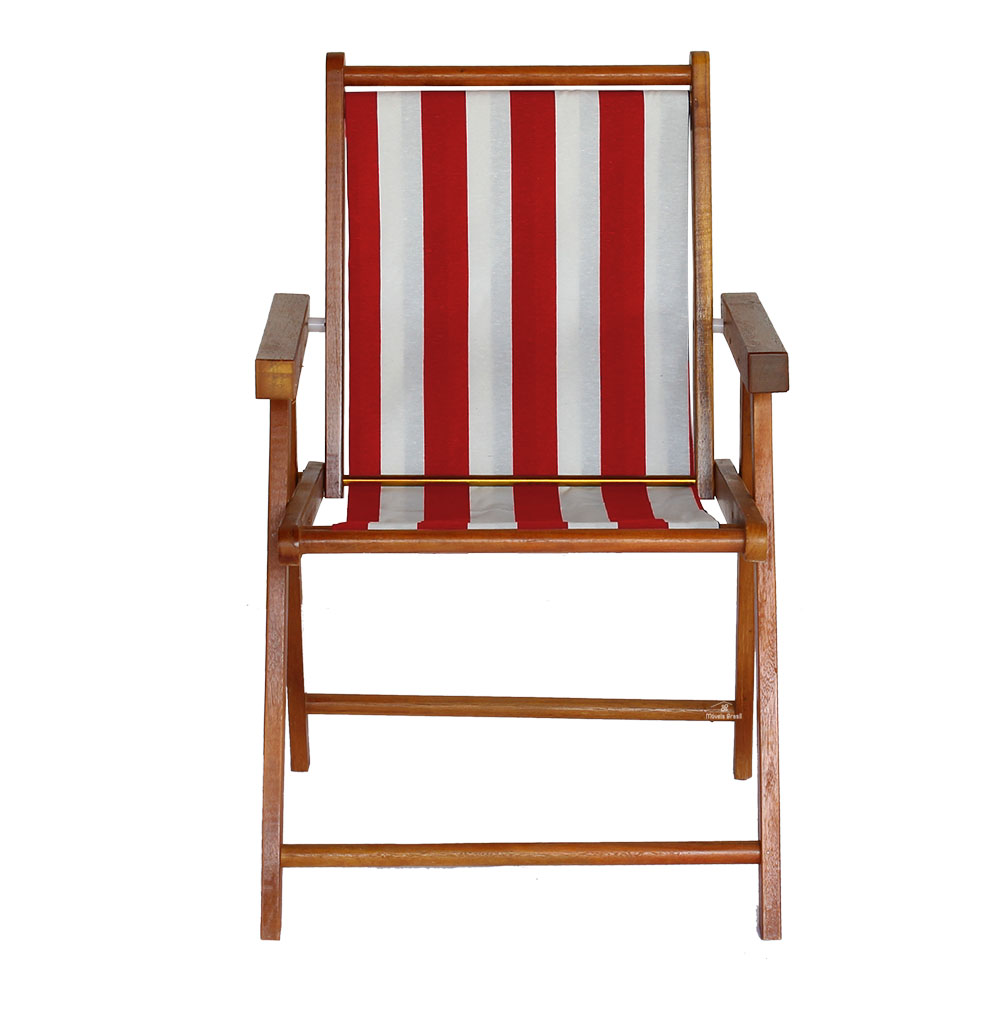 Cadeira Praia Dobrável Madeira Envernizada-L Vermelho/Branco