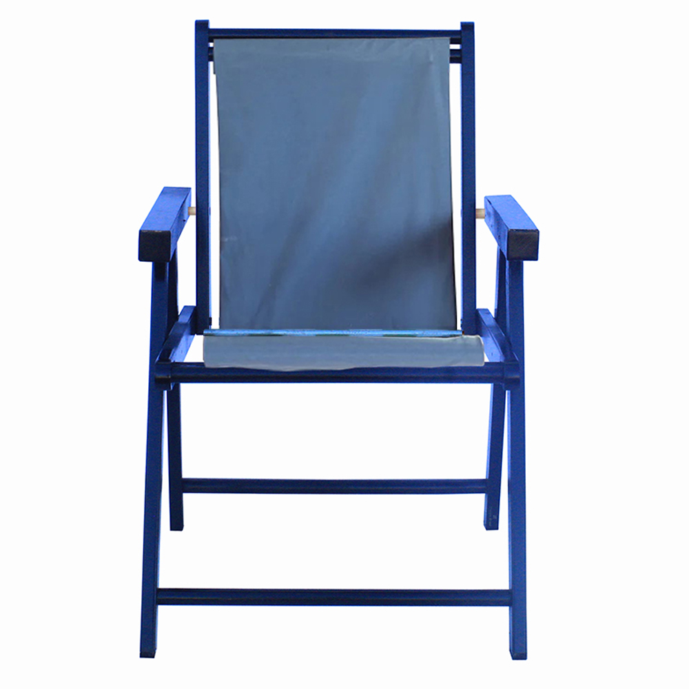 Cadeira Praia Dobrável em Madeira Black-Azul Claro