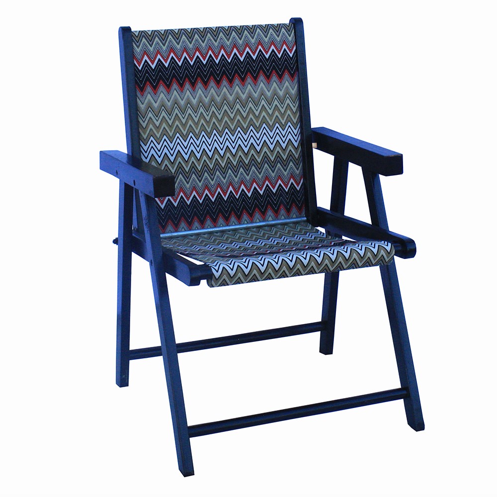 Cadeira Praia Dobrável em Madeira Black-Chevron Vermelho
