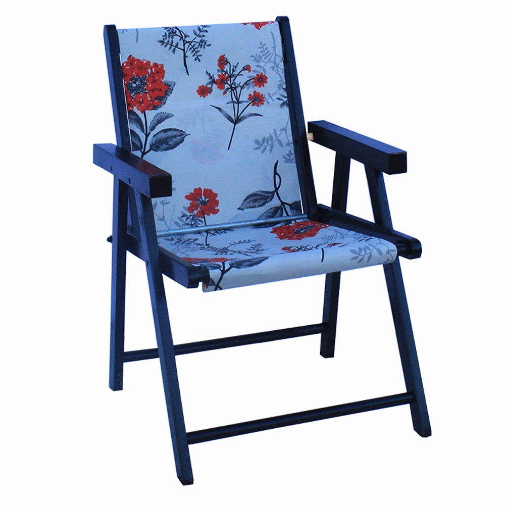 Cadeira Praia Dobrável em Madeira Black-Cinza Floral
