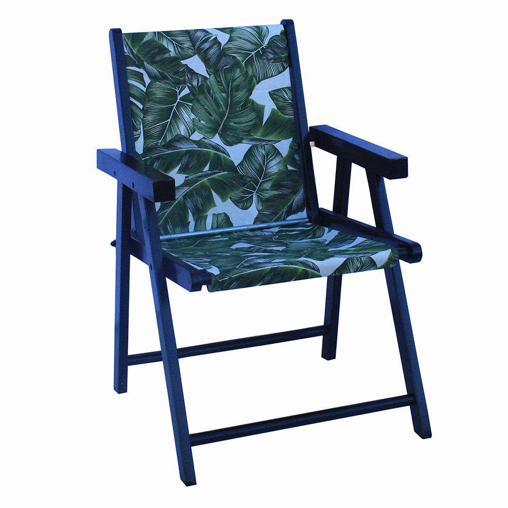 Cadeira Praia Dobrável em Madeira Black-Folhas Verdes