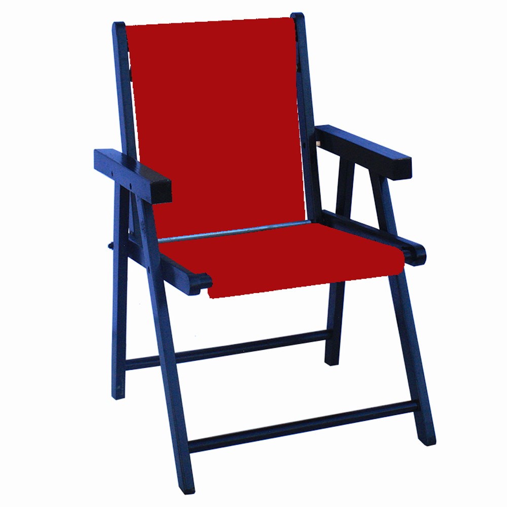 Cadeira Praia Dobrável em Madeira Black-Vermelho