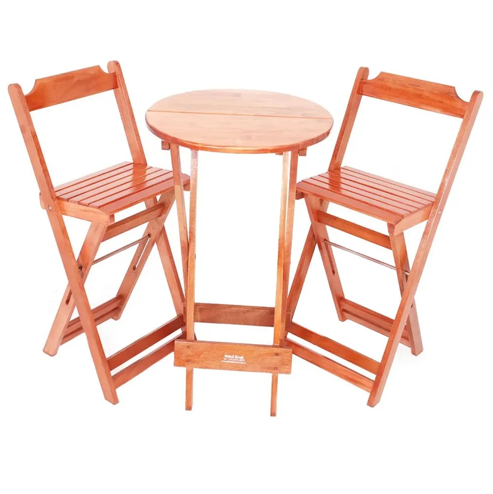 Conjunto Bistrô Dobrável 1 Mesa 2 Cadeirões Madeira Maciça
