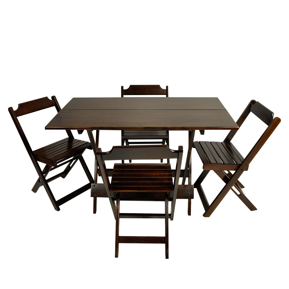 Conjunto Dobrável 120 x 70 com 4 Cadeiras Madeira Maciça Mista