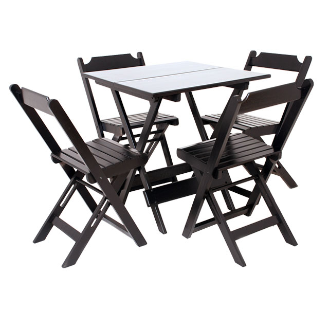 Conjunto Dobrável 70 x 70 com 4 Cadeiras Madeira Maciça Mista