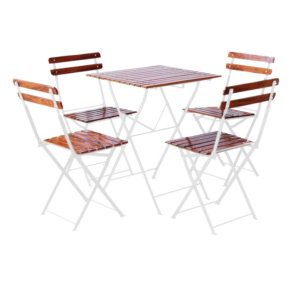 Conjunto Mesa Dobrável 60x60 cm com 4 Cadeiras Ferro e Madeira Demolição Envernizada - Branca