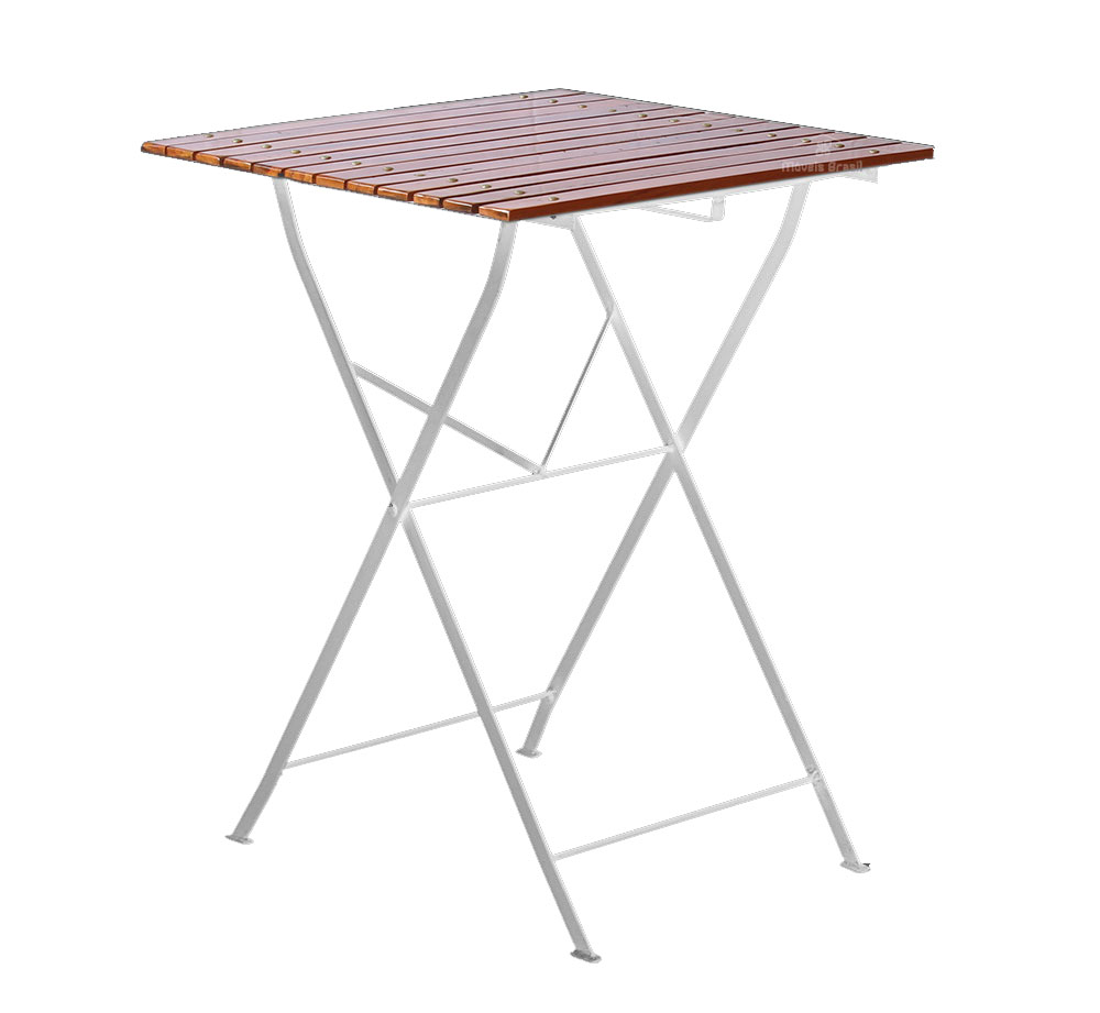Conjunto Mesa Dobrável 60x60 cm com 4 Cadeiras Ferro e Madeira Demolição Envernizada - Branca