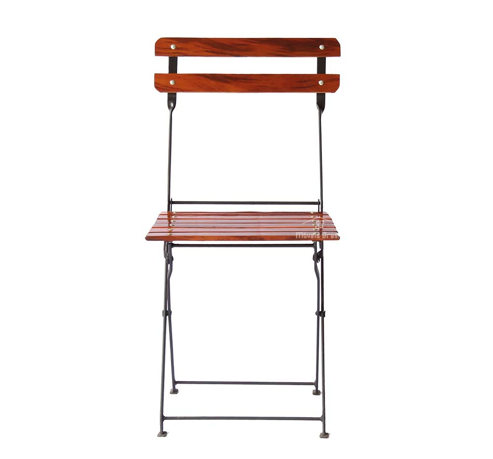 Conjunto Mesa Dobrável 60x60 cm com 4 Cadeiras Ferro e Madeira Demolição Envernizada Natural