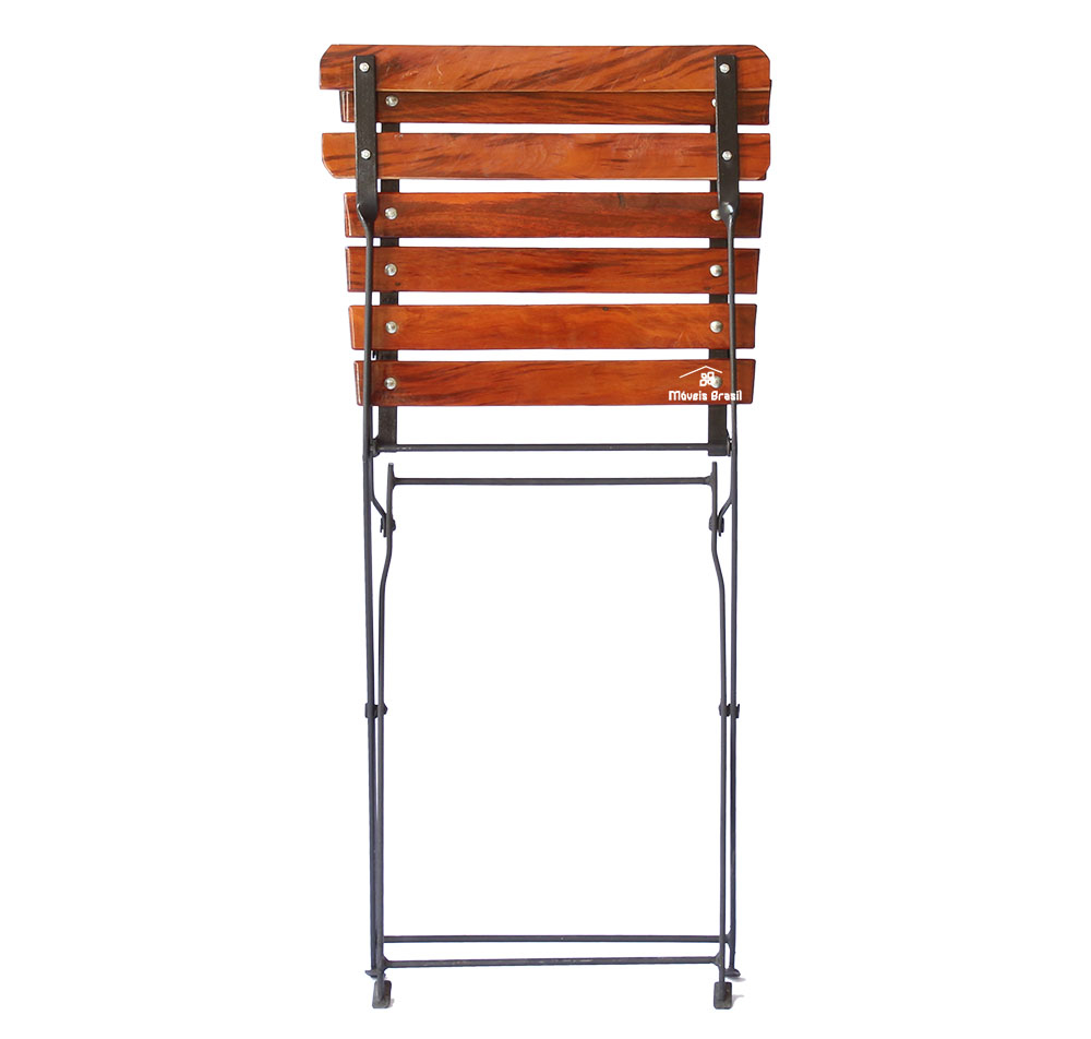 Conjunto Mesa Dobrável 60x60 cm com 4 Cadeiras Ferro e Madeira Demolição Envernizada Natural