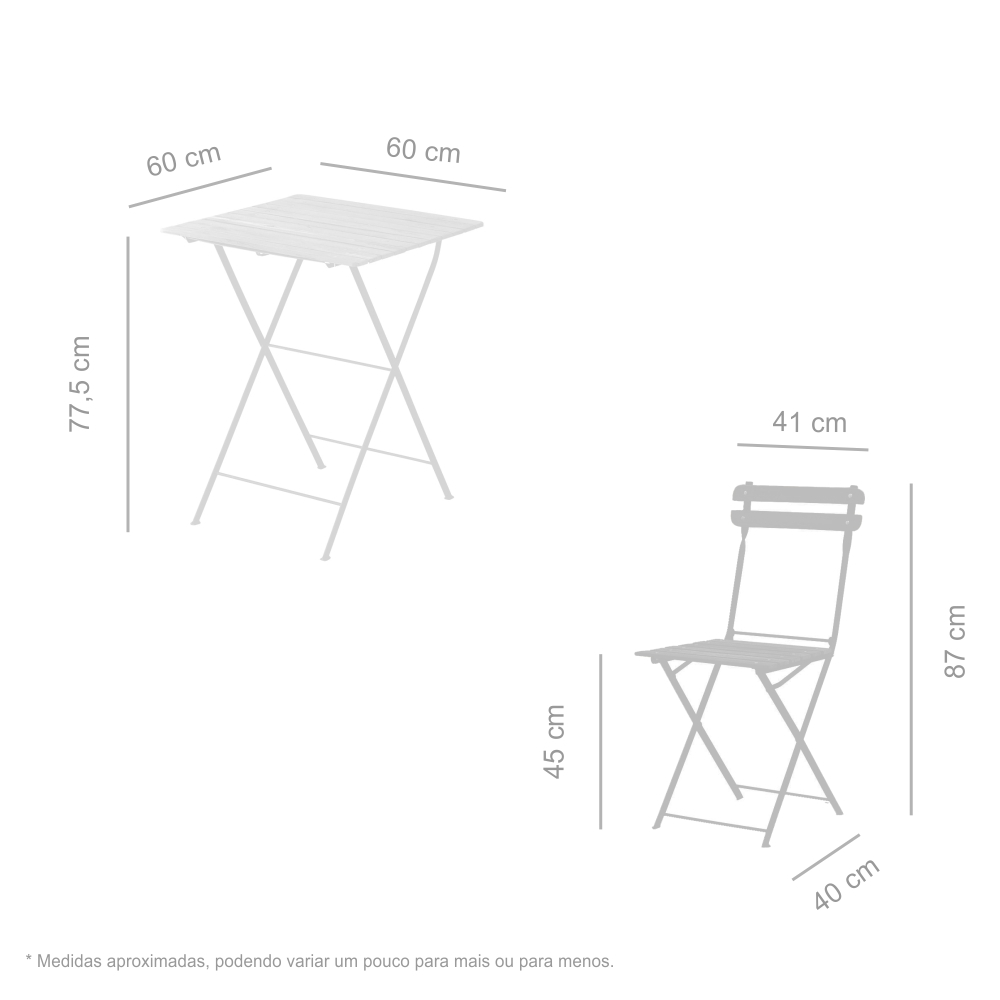 Conjunto Mesa Dobrável 60x60 cm com 4 Cadeiras Ferro e Madeira Demolição Envernizada Natural