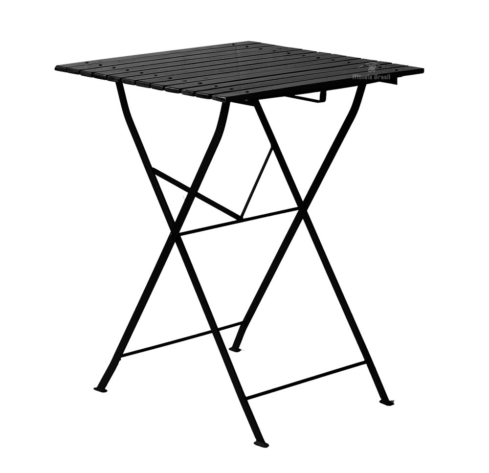 Conjunto Mesa Dobrável 60x60 cm com 4 Cadeiras Ferro e Madeira Envernizada Black
