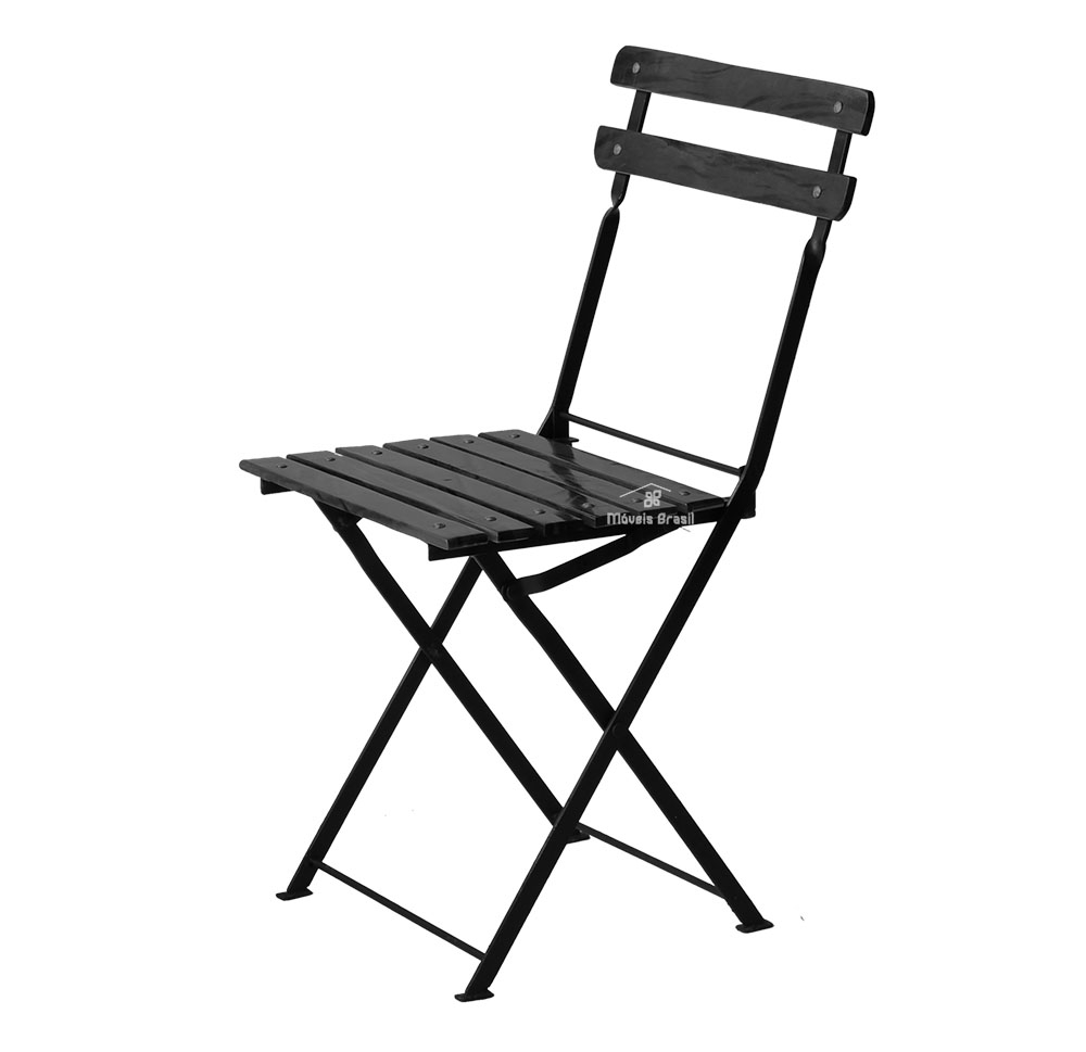 Conjunto Mesa Dobrável 60x60 cm com 4 Cadeiras Ferro e Madeira Envernizada Black