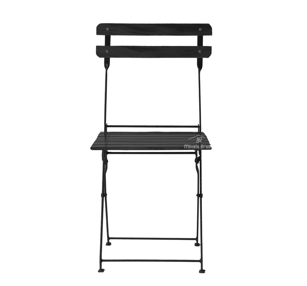 Conjunto Mesa Dobrável 60x60 cm com 4 Cadeiras Ferro e Madeira Envernizada Black