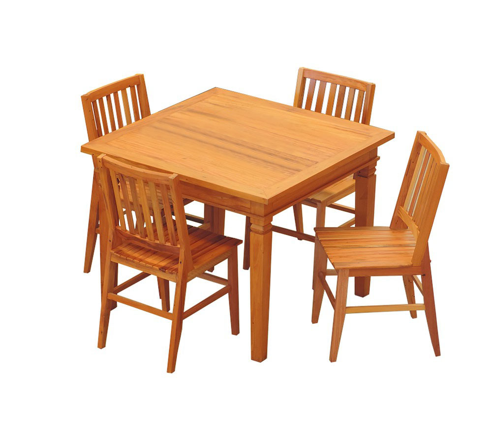 Conjunto Mesa de Jantar 1 x 1 M 4 Cadeiras Madri Madeira Demolição Natural