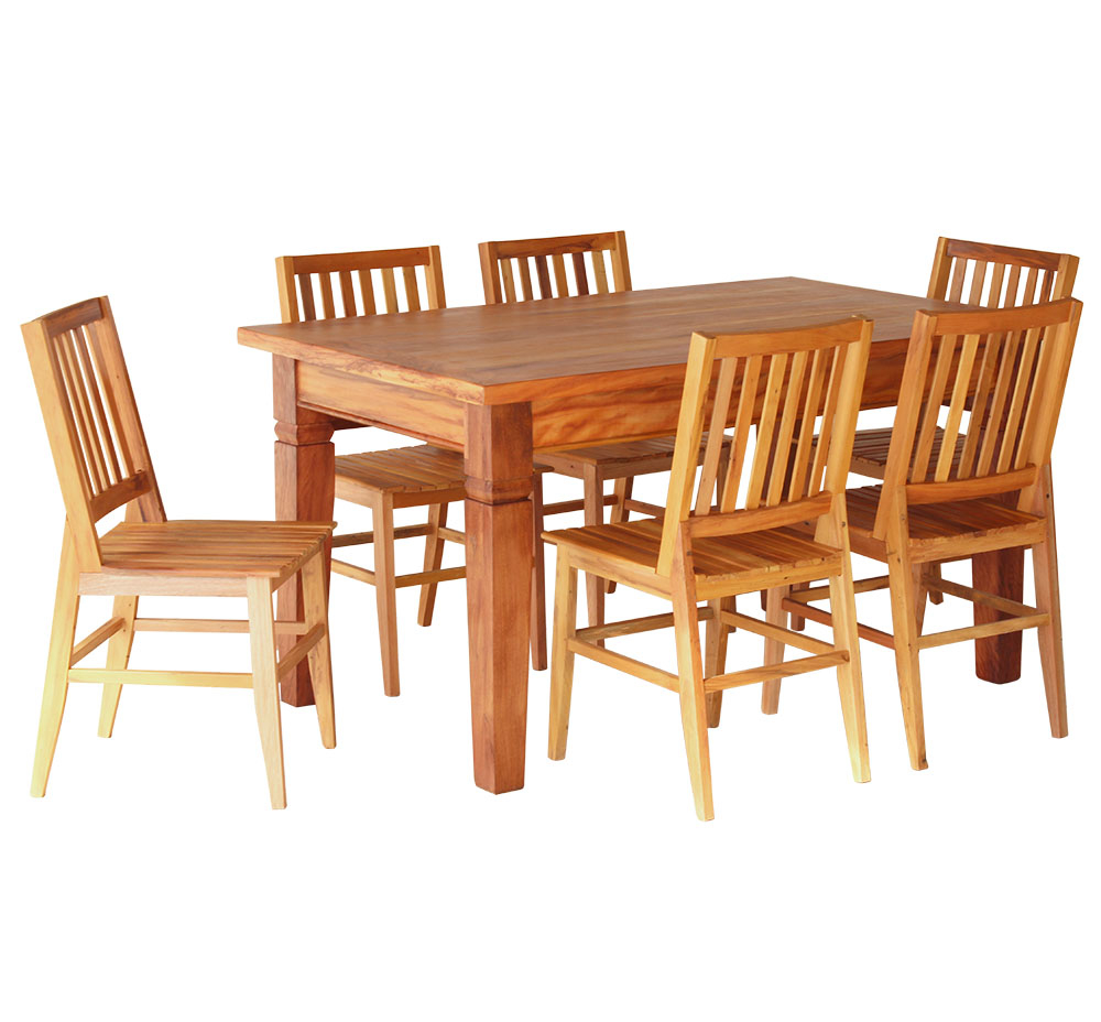 Conjunto Mesa de Jantar 1,5M 6 Cadeiras Madri Madeira de Demolição
