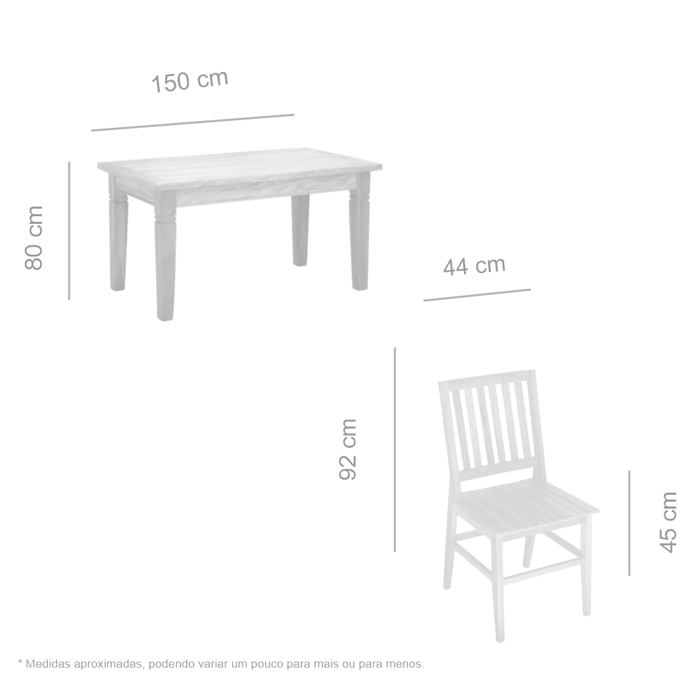 Conjunto Mesa de Jantar 1,5M 6 Cadeiras Madri Madeira de Demolição