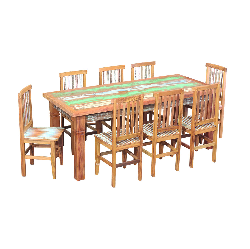 Conjunto Mesa de Jantar 2M 8 Cadeiras Mineira Madeira de Demolição Pátina
