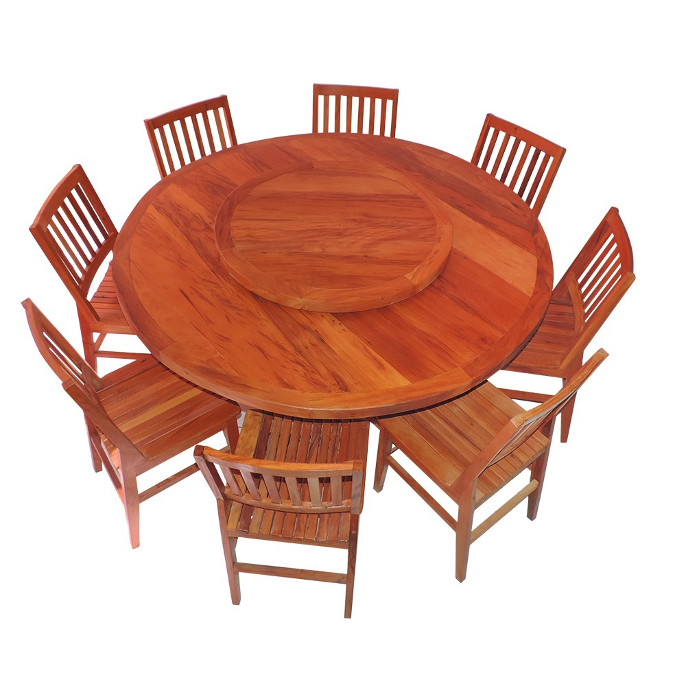 Conjunto Mesa de Jantar Redonda 1,6 M 8 Cadeiras Madri em Madeira de Demolição Natural