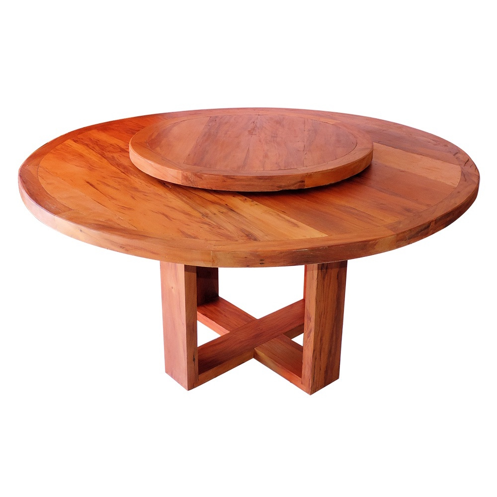 Conjunto Mesa de Jantar Redonda 1,6 M 8 Cadeiras Madri em Madeira de Demolição Natural