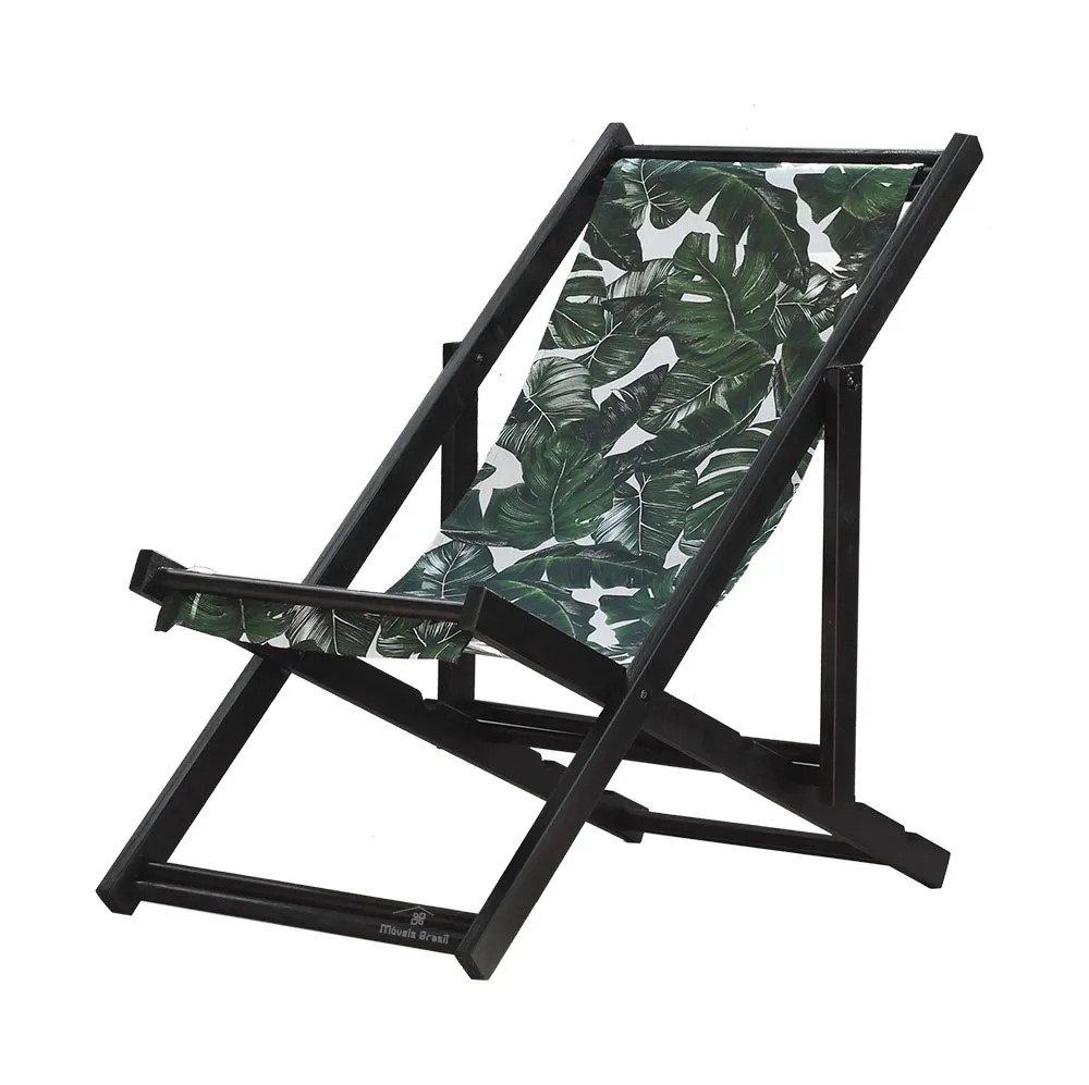 Espreguiçadeira Preguiçosa Dobrável Black SB-Folhas Verdes