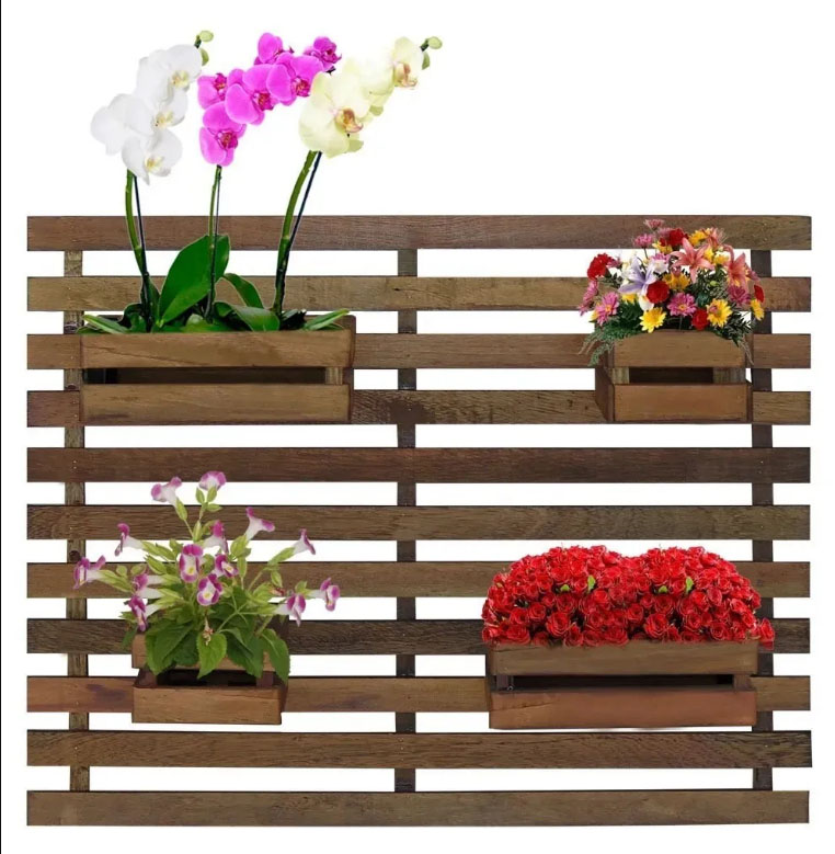 Floreira Jardim Vertical 100 X 80cm Com 4 Cachepot Em Madeira Maciça Rústico