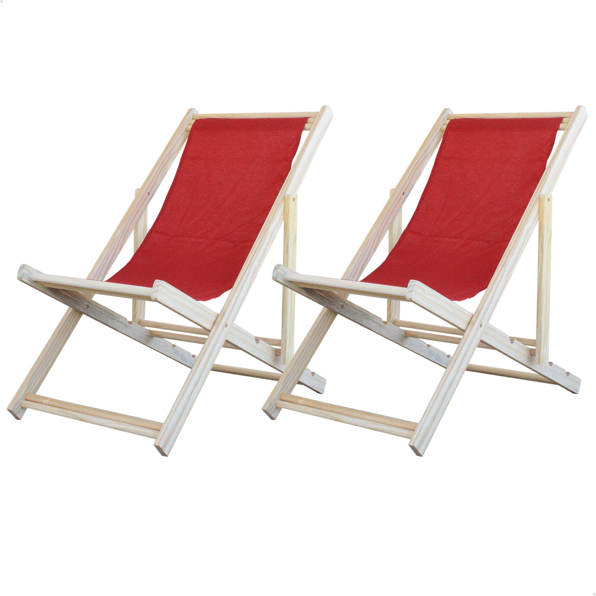 Kit 2 Cadeira Espreguiçadeira Dobrável S/B-Chevron Vermelho