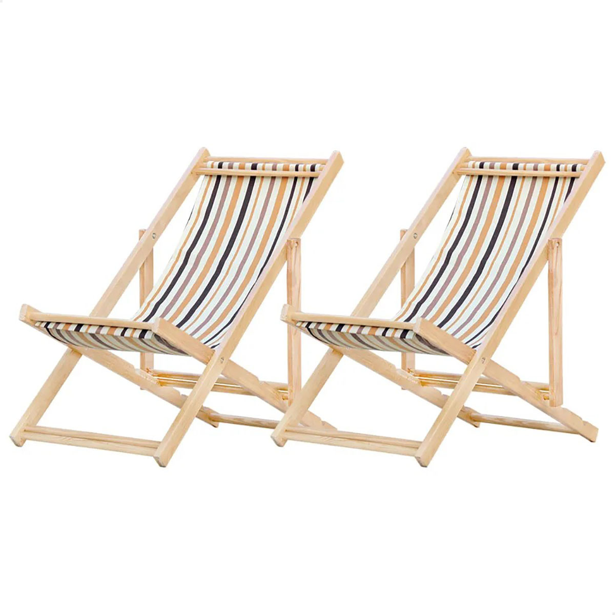 Kit 2 Cadeira Espreguiçadeira Dobrável S/B-L Marrom