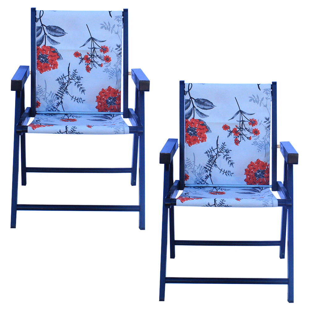 Kit 2 Cadeira Praia Dobrável Madeira Black-Cinza Floral