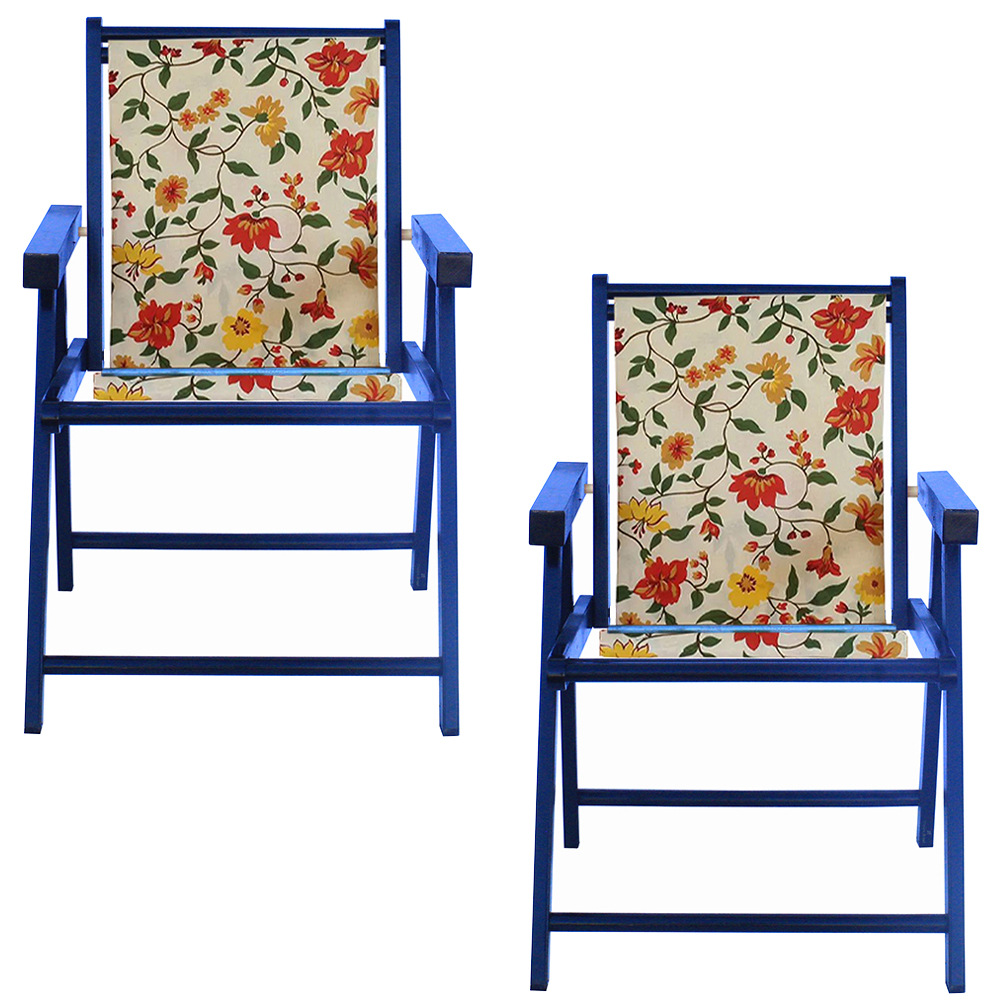 Kit 2 Cadeira Praia Dobrável Madeira Black-Floral
