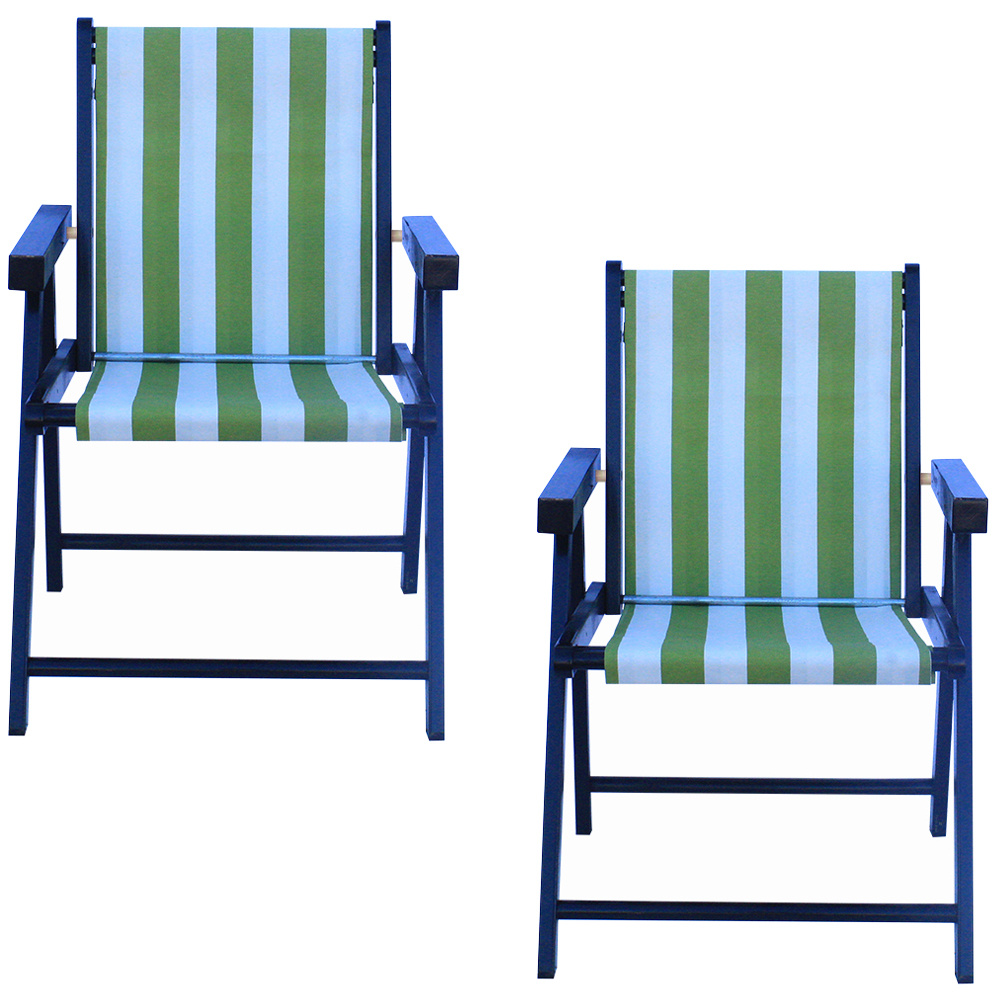 Kit 2 Cadeira Praia Dobrável Madeira Black-List Verde/Branco