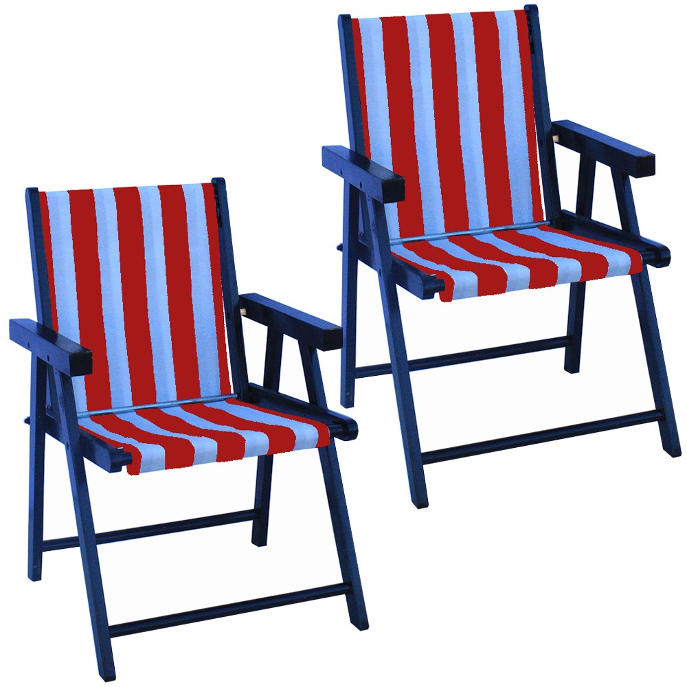 Kit 2 Cadeira Praia Dobrável Madeira Black-List Vermelho/Branco