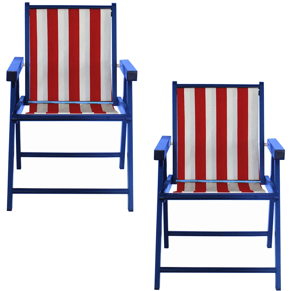 Kit 2 Cadeira Praia Dobrável Madeira Black-List Vermelho/Branco