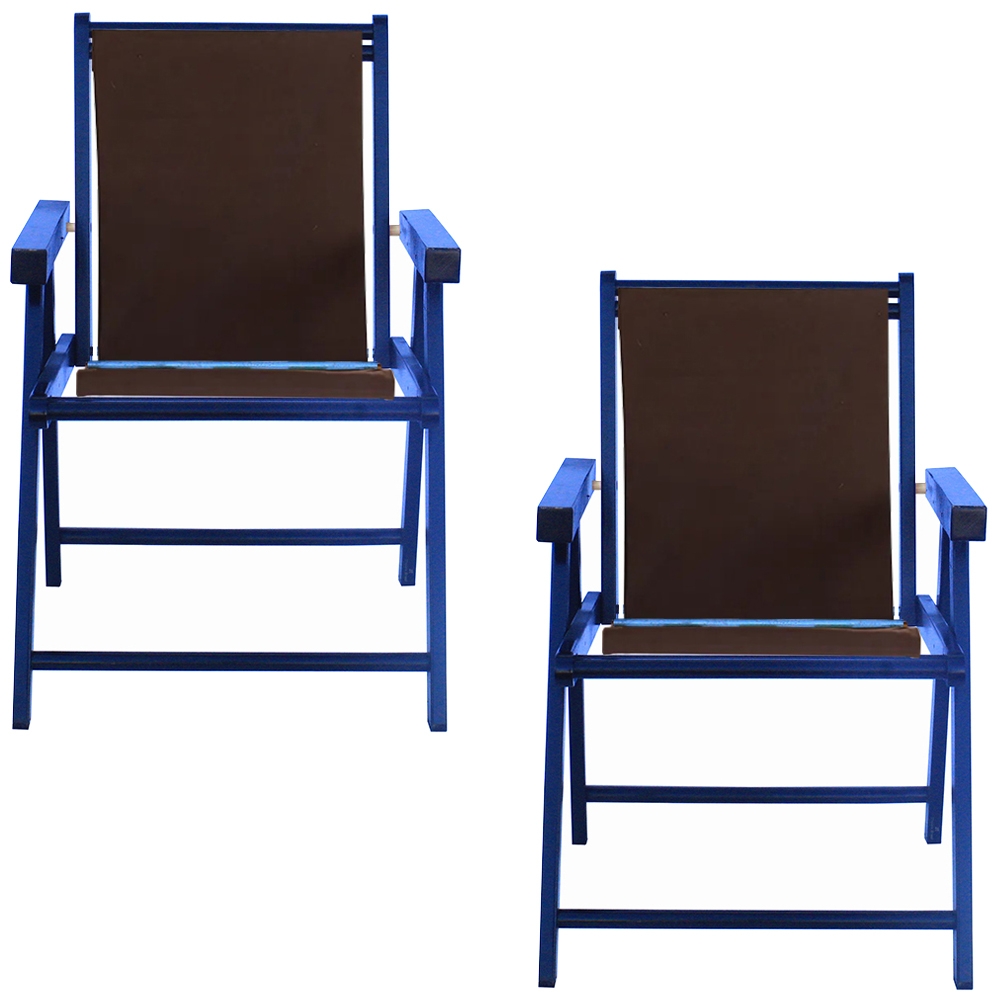Kit 2 Cadeira Praia Dobrável Madeira Black-Marrom