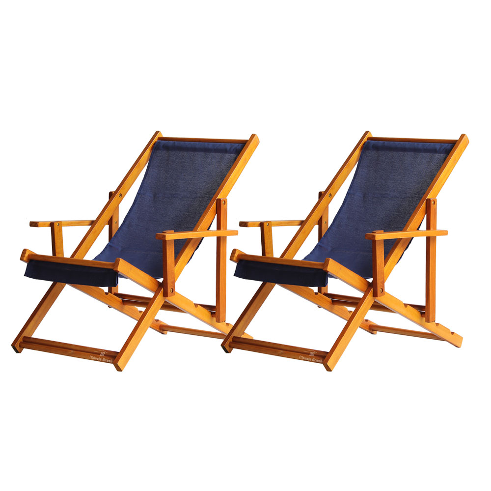 Kit 2 Espreguiçadeira Preguiçosa Dobrável Mel CB-Azul Escuro