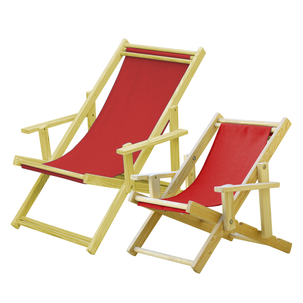 Kit 2 Espreguiçadeiras Adulto e Infantil-Vermelho