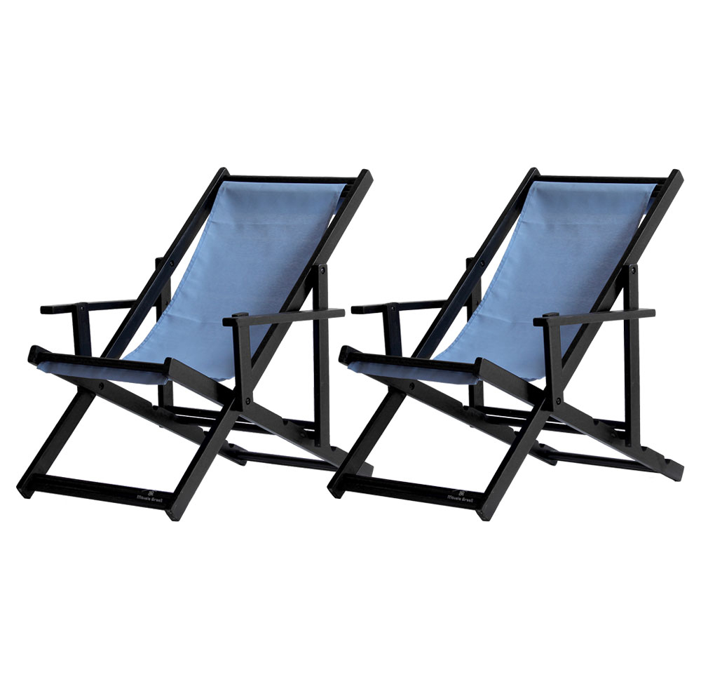 Kit 2 Espreguiçadeiras Dobrável Black CB-Triang Azul