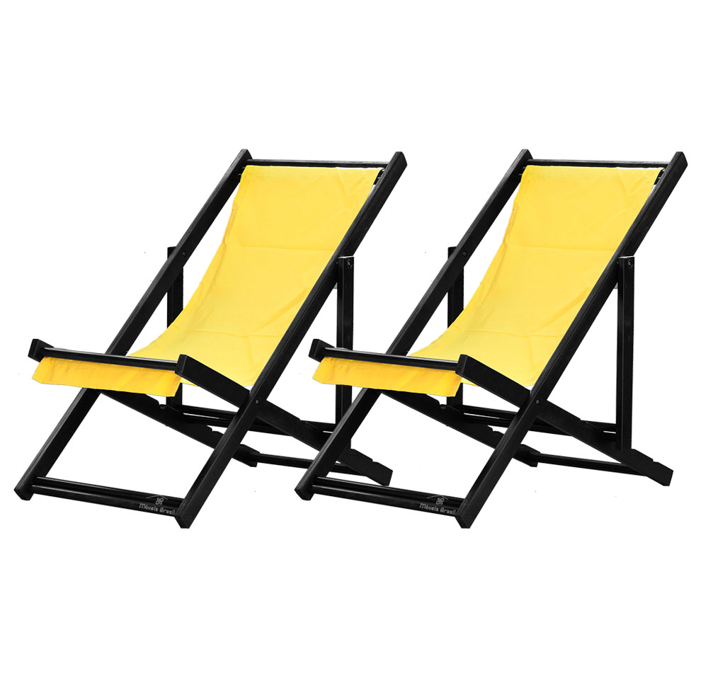Kit 2 Espreguiçadeiras Dobrável Black SB-Amarelo
