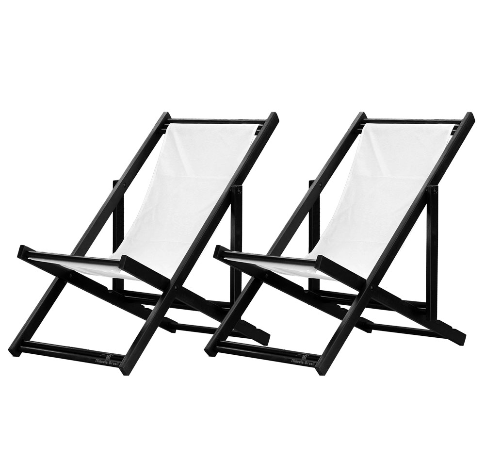 Kit 2 Espreguiçadeiras Dobrável Black SB-Branco